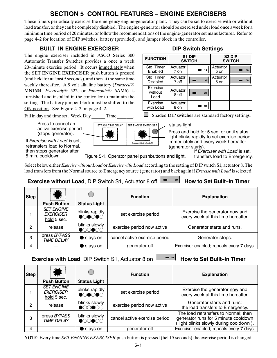 Built–in engine exerciser, Dip switch settings, How to set built–in timer | Exercise with load , dip switch s1, actuator 8 on | TRENDnet Series 300 User Manual | Page 13 / 18