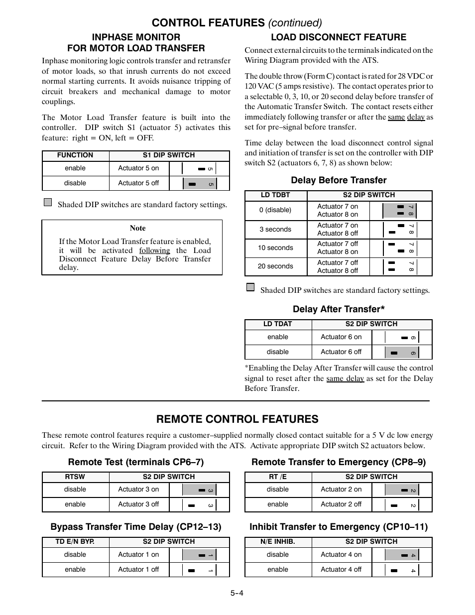 Control features (continued), Remote control features, Inphase monitor for motor load transfer | Load disconnect feature, Delay before transfer, Delay after transfer, Remote test (terminals cp6–7), Bypass transfer time delay (cp12–13), Remote transfer to emergency (cp8–9), Inhibit transfer to emergency (cp10–11) | TRENDnet Series 300 User Manual | Page 16 / 18