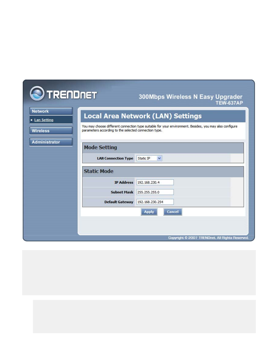 Network, Network lan setting | TRENDnet QUICK INSTALLATION GUIDE TEW-637AP User Manual | Page 17 / 49