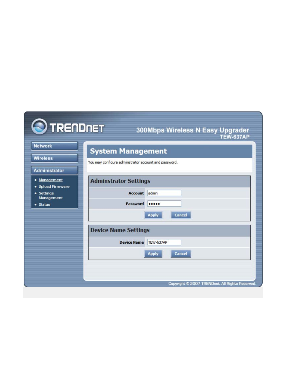 Administrator, System management | TRENDnet QUICK INSTALLATION GUIDE TEW-637AP User Manual | Page 31 / 49