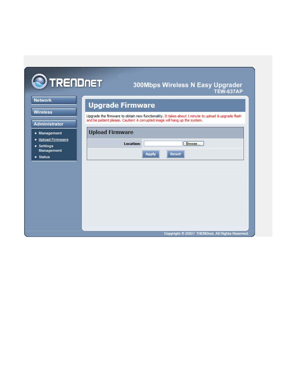 Administrator upload firmware | TRENDnet QUICK INSTALLATION GUIDE TEW-637AP User Manual | Page 32 / 49
