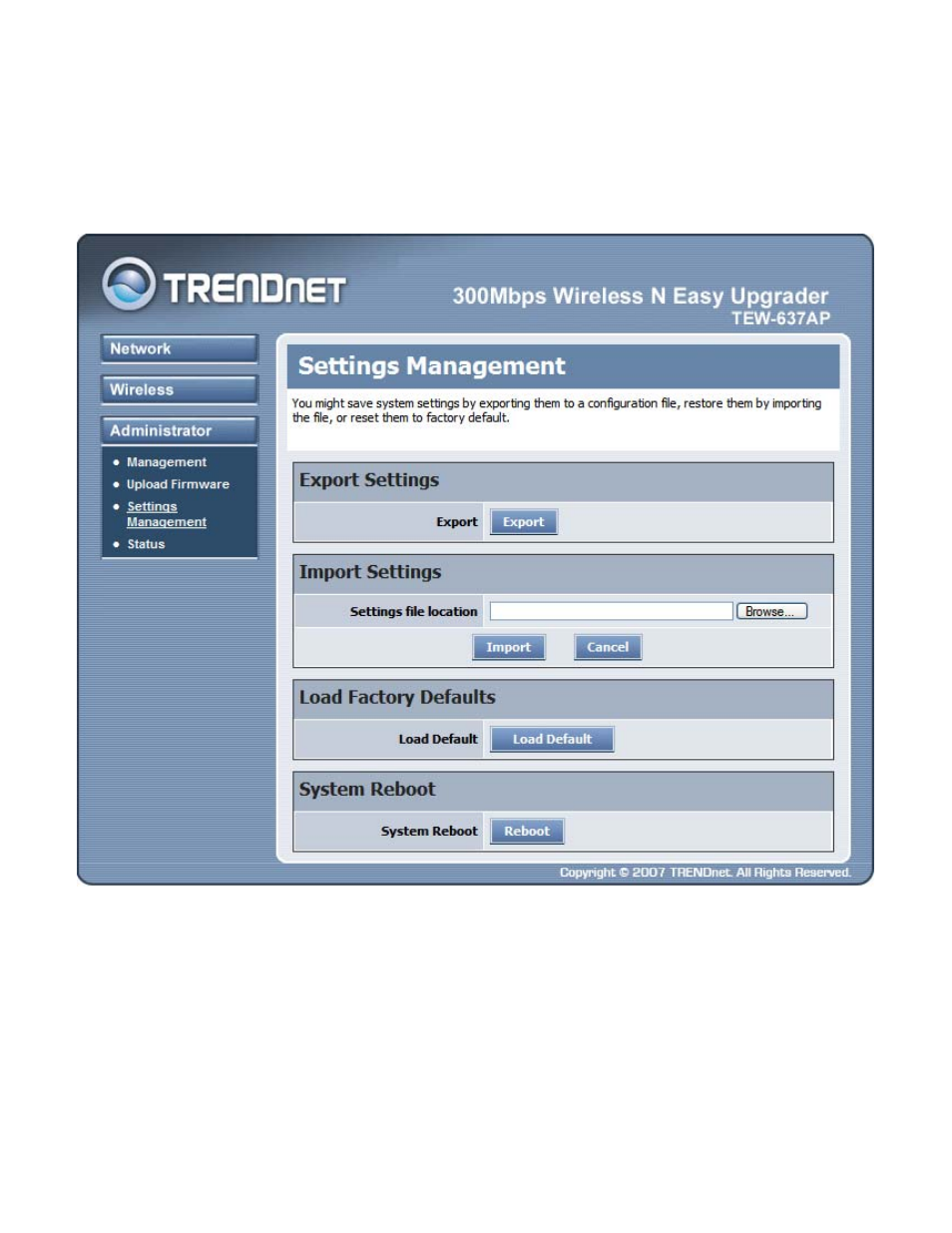 Administrator settings management | TRENDnet QUICK INSTALLATION GUIDE TEW-637AP User Manual | Page 33 / 49