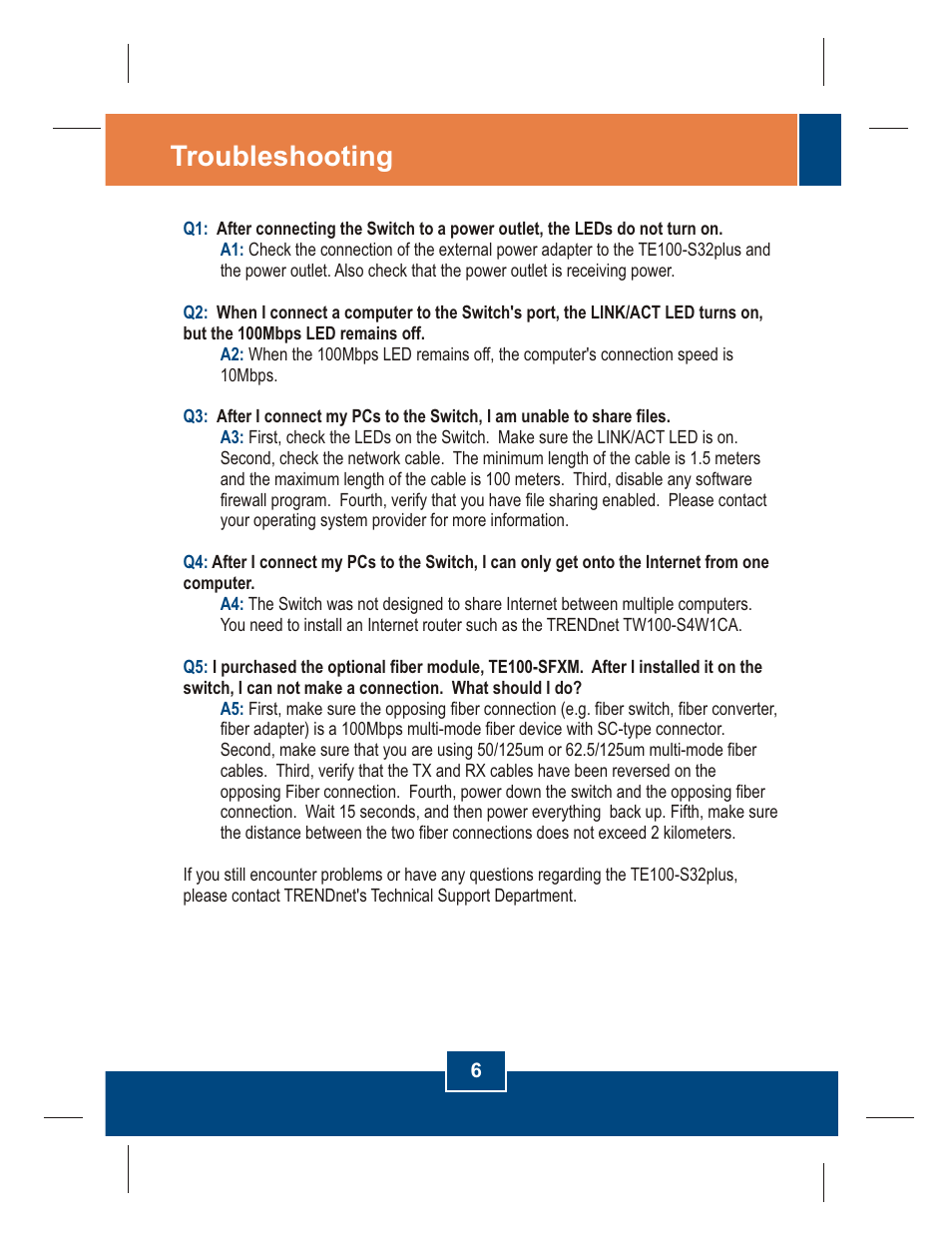 Troubleshooting | TRENDnet TE100-S32 User Manual | Page 8 / 12