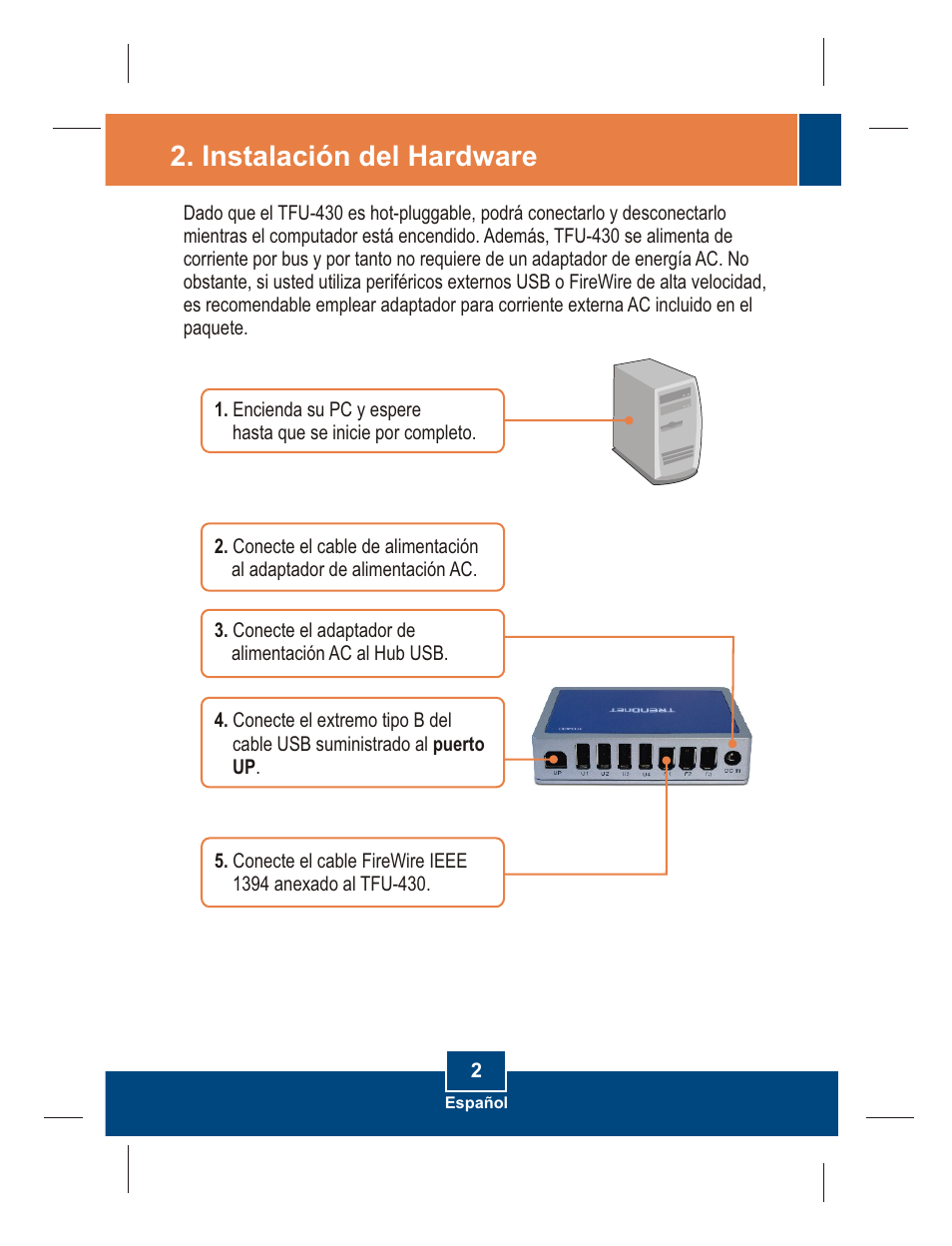 Instalación del hardware | TRENDnet TFU-430 User Manual | Page 4 / 10