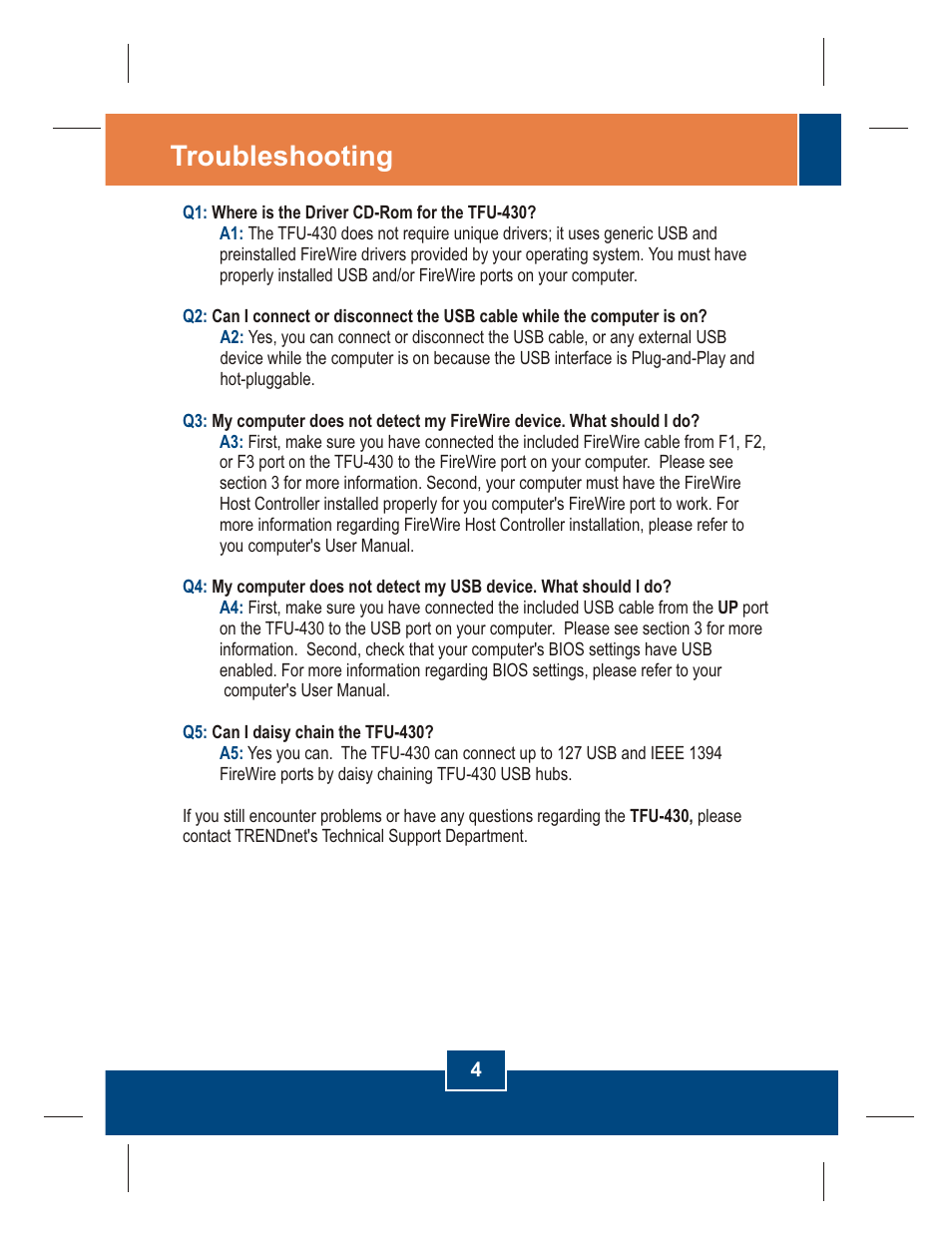 Troubleshooting | TRENDnet TFU-430 User Manual | Page 6 / 10
