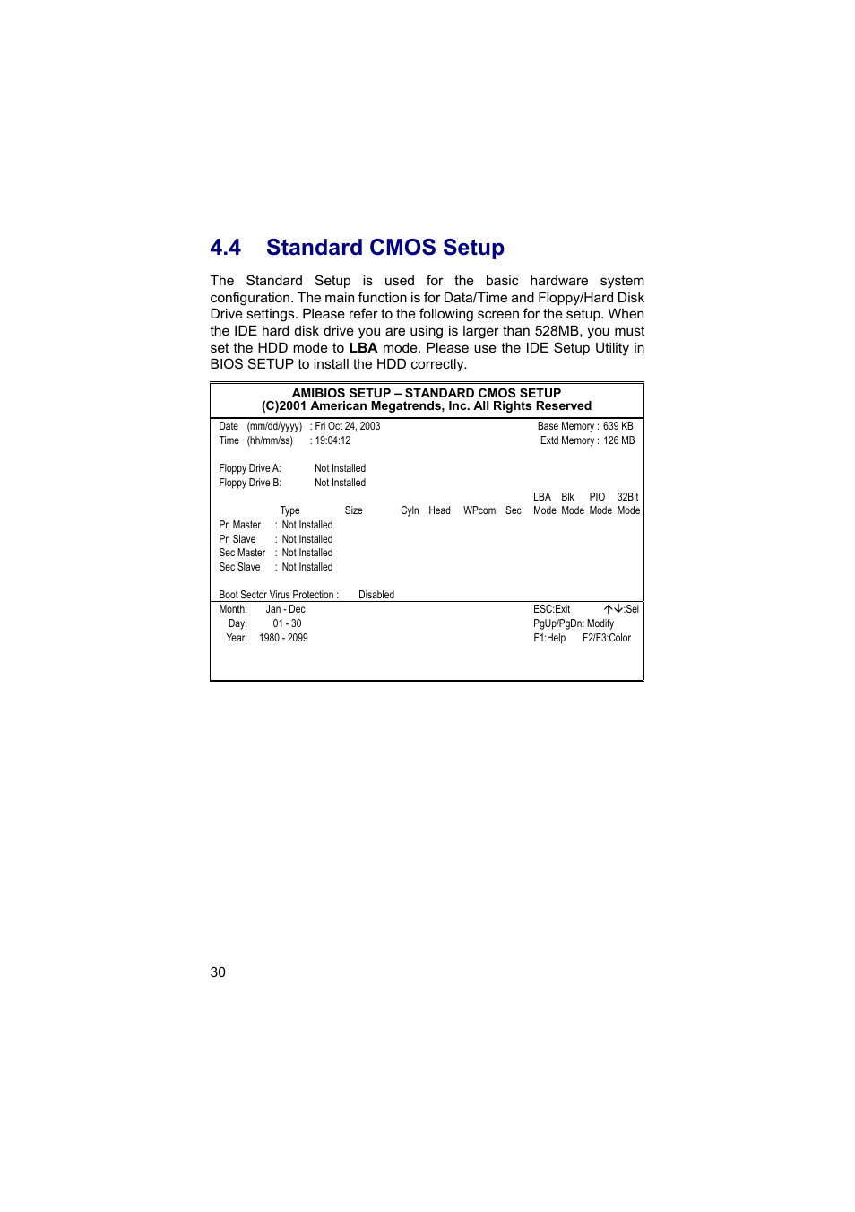 4 standard cmos setup | TRENDnet Industrial Single Board Computer HS-6038 User Manual | Page 36 / 86