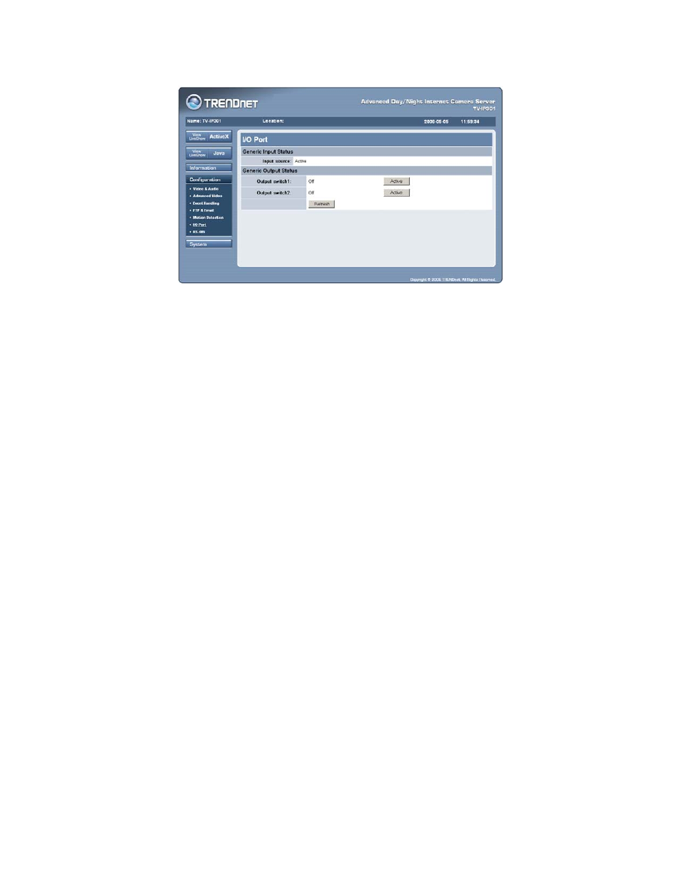 I/o port | TRENDnet TV-IP301W User Manual | Page 40 / 119