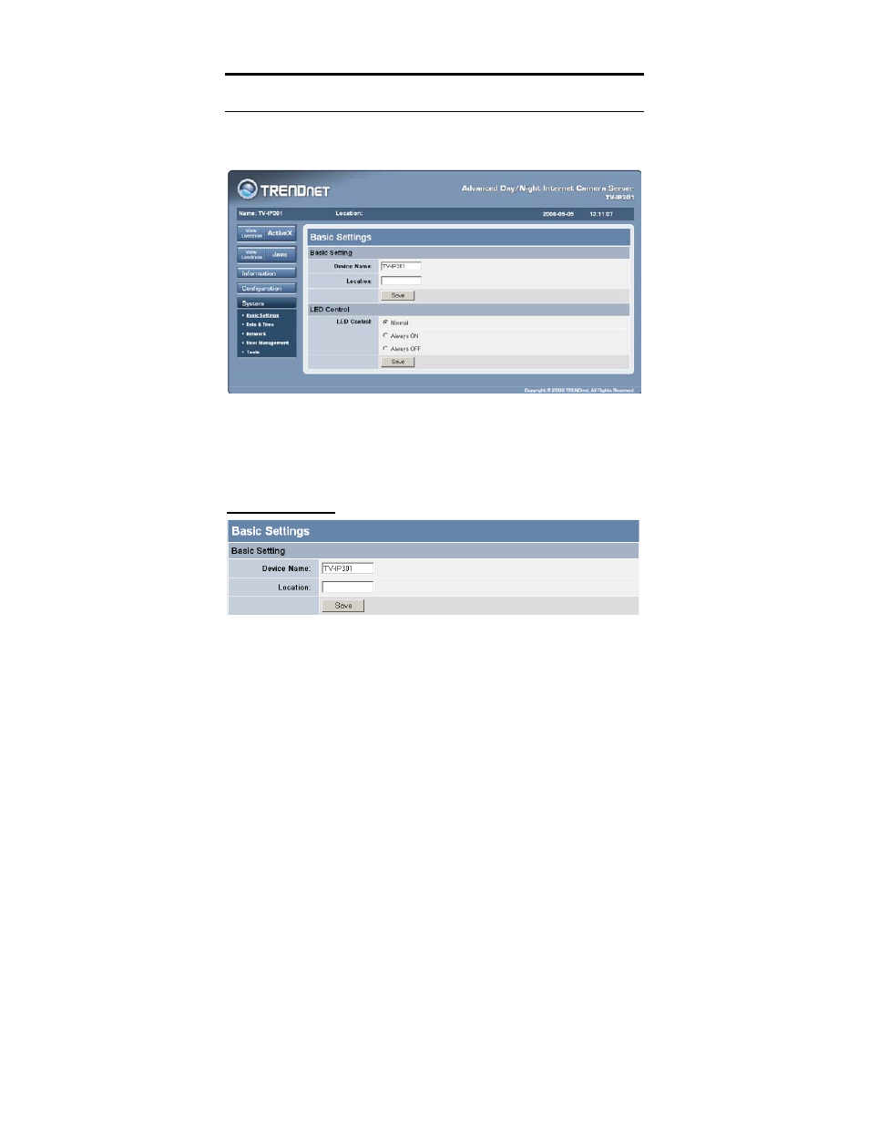 System, Basic settings | TRENDnet TV-IP301W User Manual | Page 44 / 119