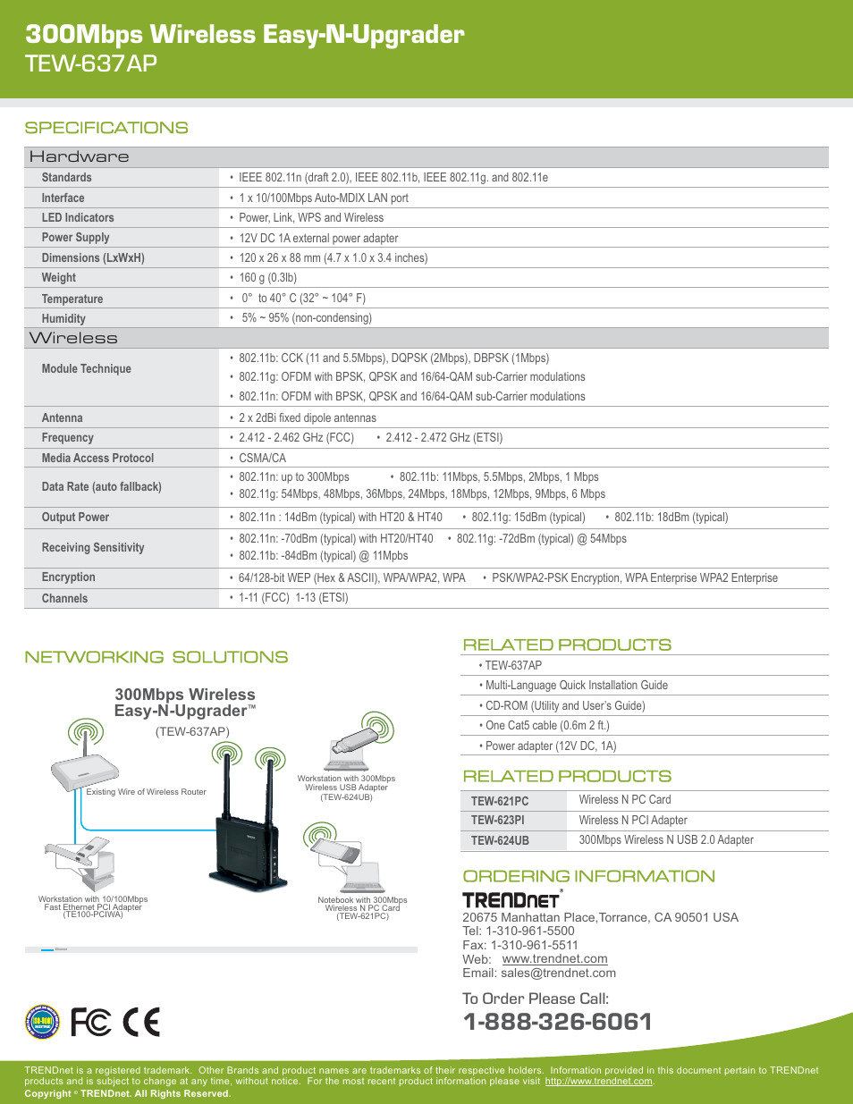 300mbps wireless easy-n-upgrader, Tew-637ap, Wireless | Hardware, Related products, Networking solutions specifications, 300mbps wireless, Easy-n-upgrader | TRENDnet 300Mbps Wireless Easy-N-Upgrader TEW-637AP User Manual | Page 2 / 2