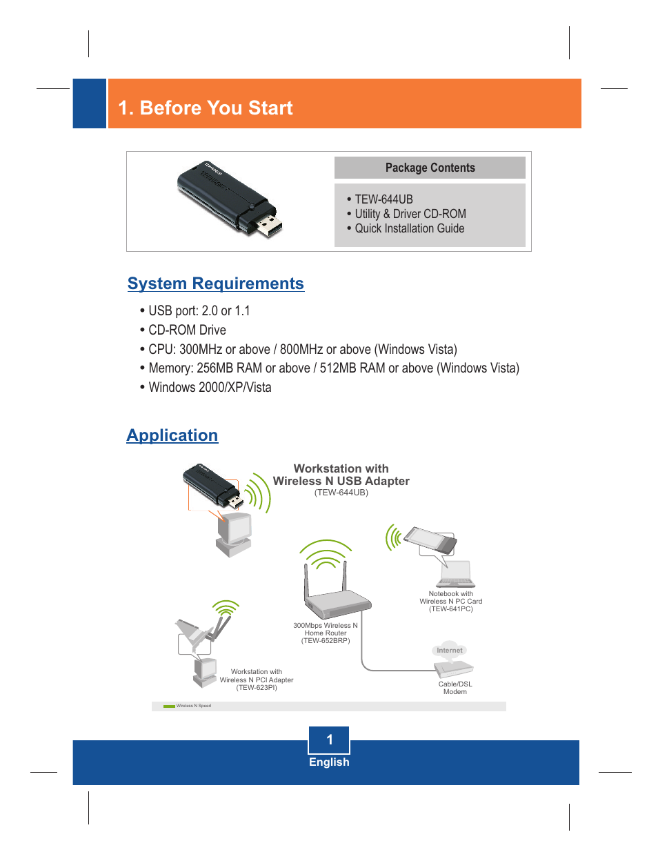 Before you start, System requirements application | TRENDnet TEW-644UB User Manual | Page 3 / 11