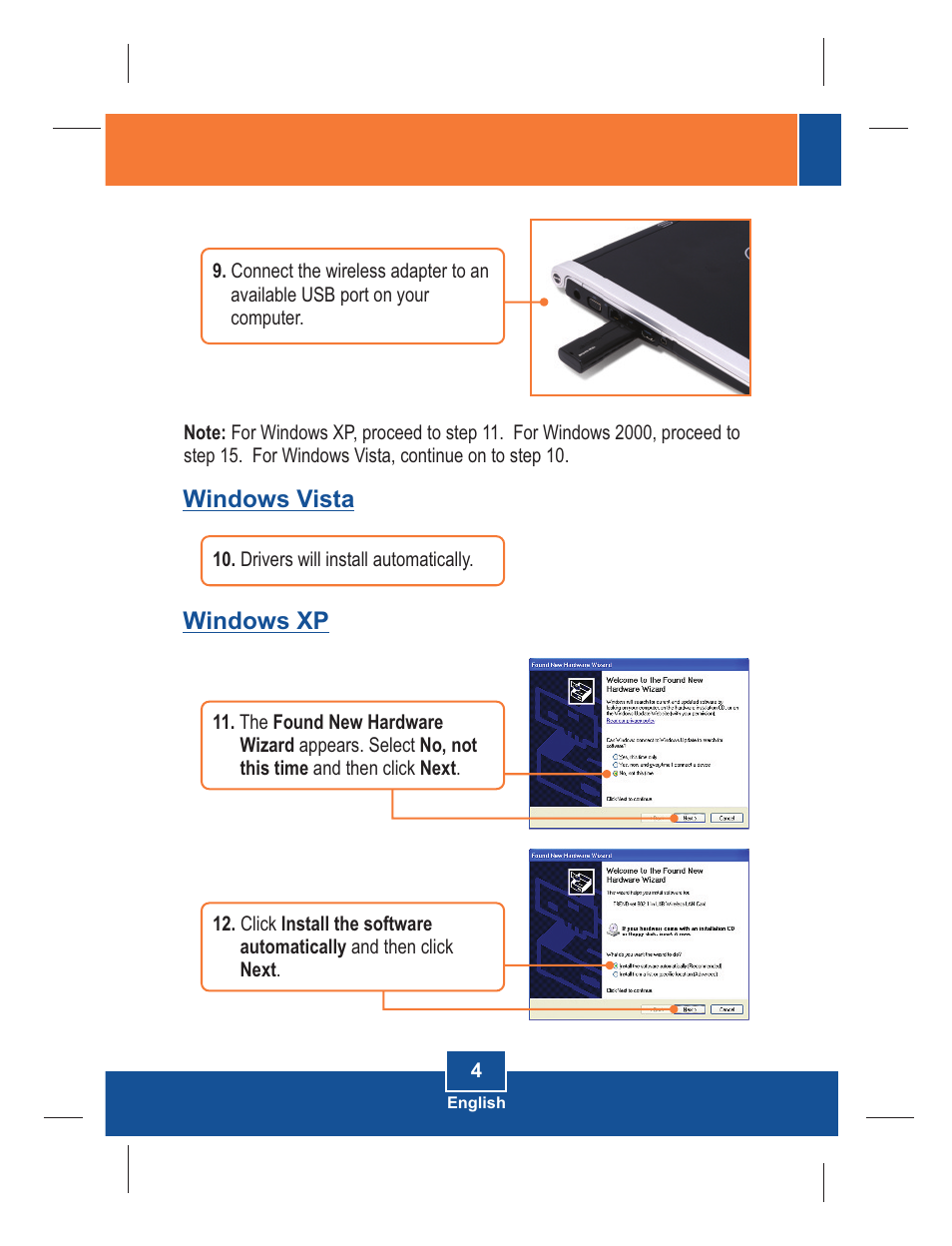 Windows vista windows xp | TRENDnet TEW-644UB User Manual | Page 6 / 11