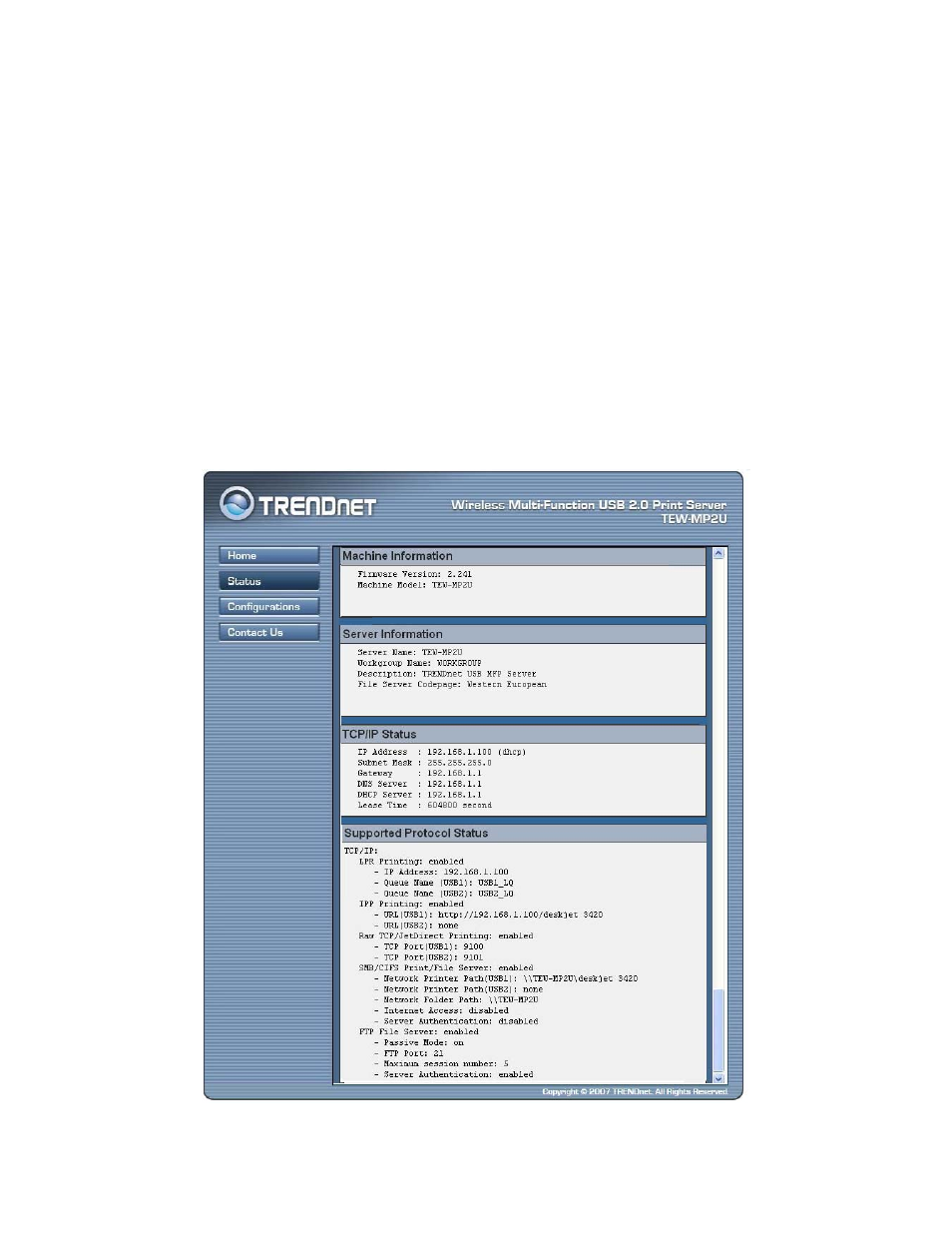 Chapter9 the server’s web pages | TRENDnet TE100-MP1U User Manual | Page 73 / 91