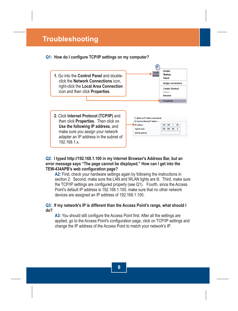 Troubleshooting | TRENDnet TEW-434APB User Manual | Page 10 / 13