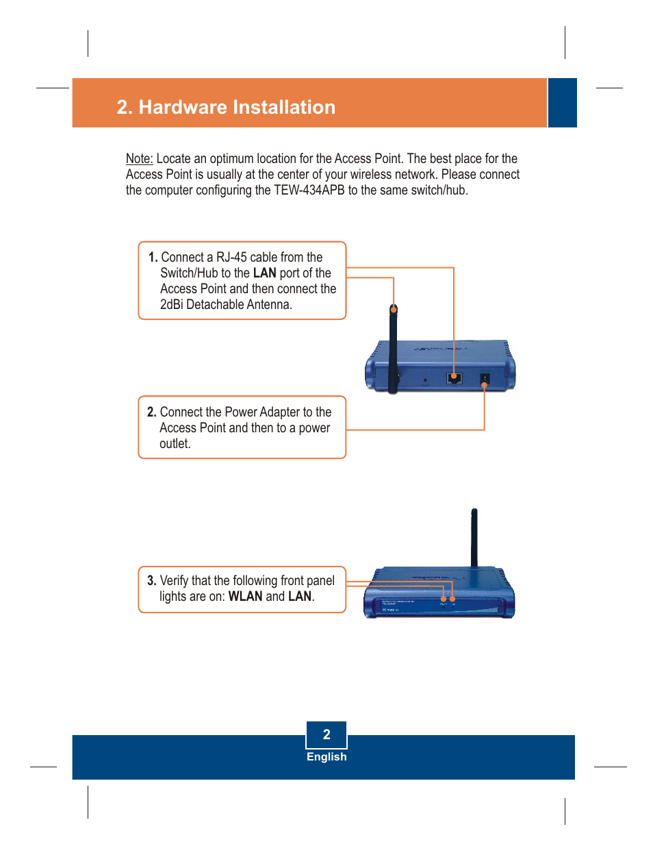 Hardware installation | TRENDnet TEW-434APB User Manual | Page 4 / 13