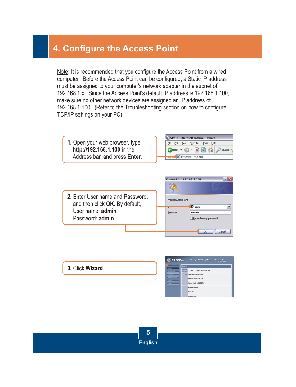 Configure the access point | TRENDnet TEW-434APB User Manual | Page 7 / 13