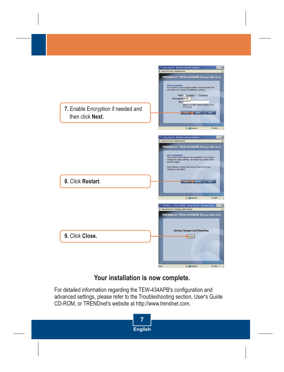 Your installation is now complete | TRENDnet TEW-434APB User Manual | Page 9 / 13