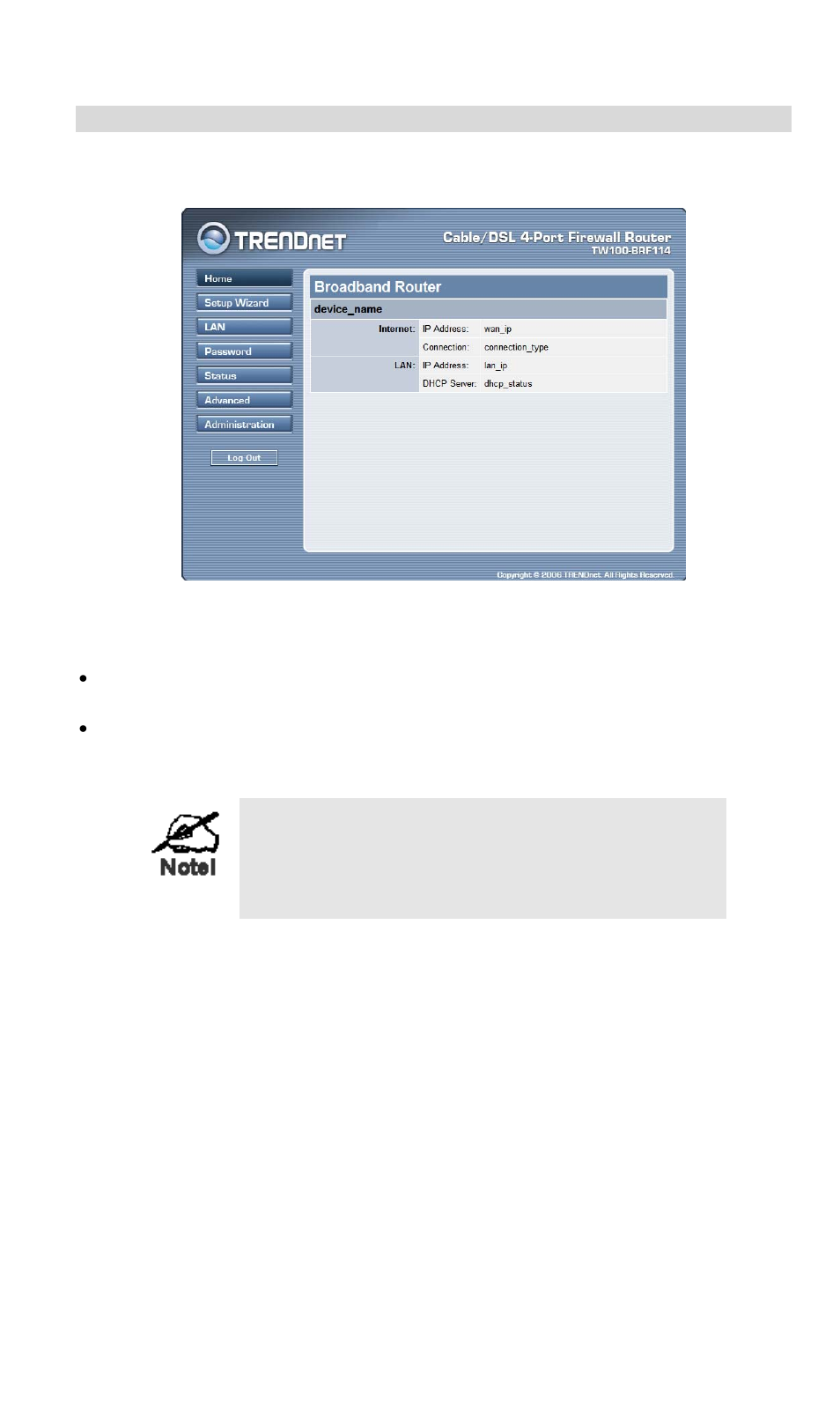 Home screen, Navigation & data input | TRENDnet TW100 BRF114 User Manual | Page 17 / 83