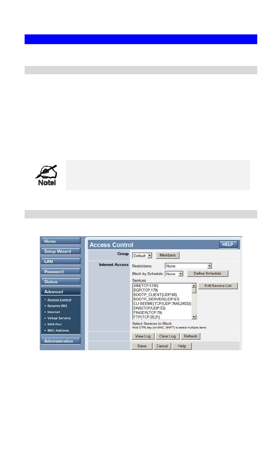 Access control, Overview, Access control screen | TRENDnet TW100 BRF114 User Manual | Page 59 / 83