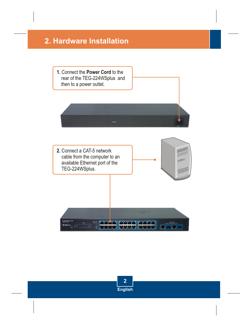 Hardware installation | TRENDnet TEG-224WS User Manual | Page 4 / 9