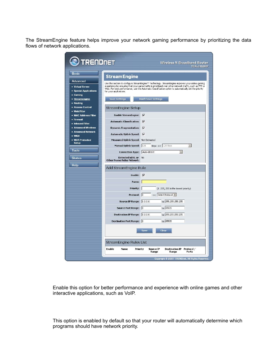 Advanced_streamengine | TRENDnet TEW-631BRP User Manual | Page 32 / 97