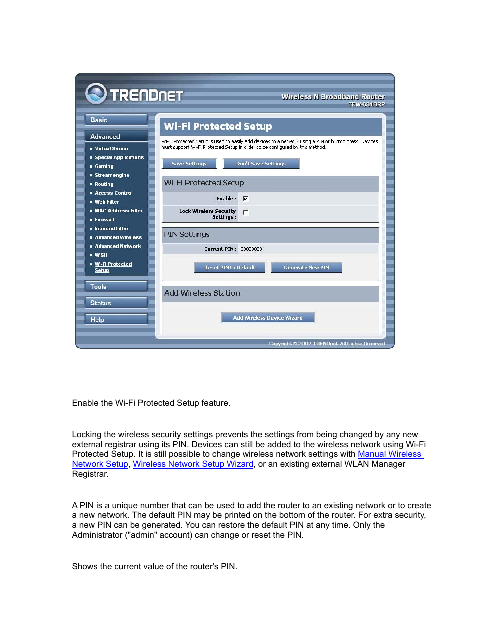 Advanced_ wi-fi protected setup | TRENDnet TEW-631BRP User Manual | Page 54 / 97
