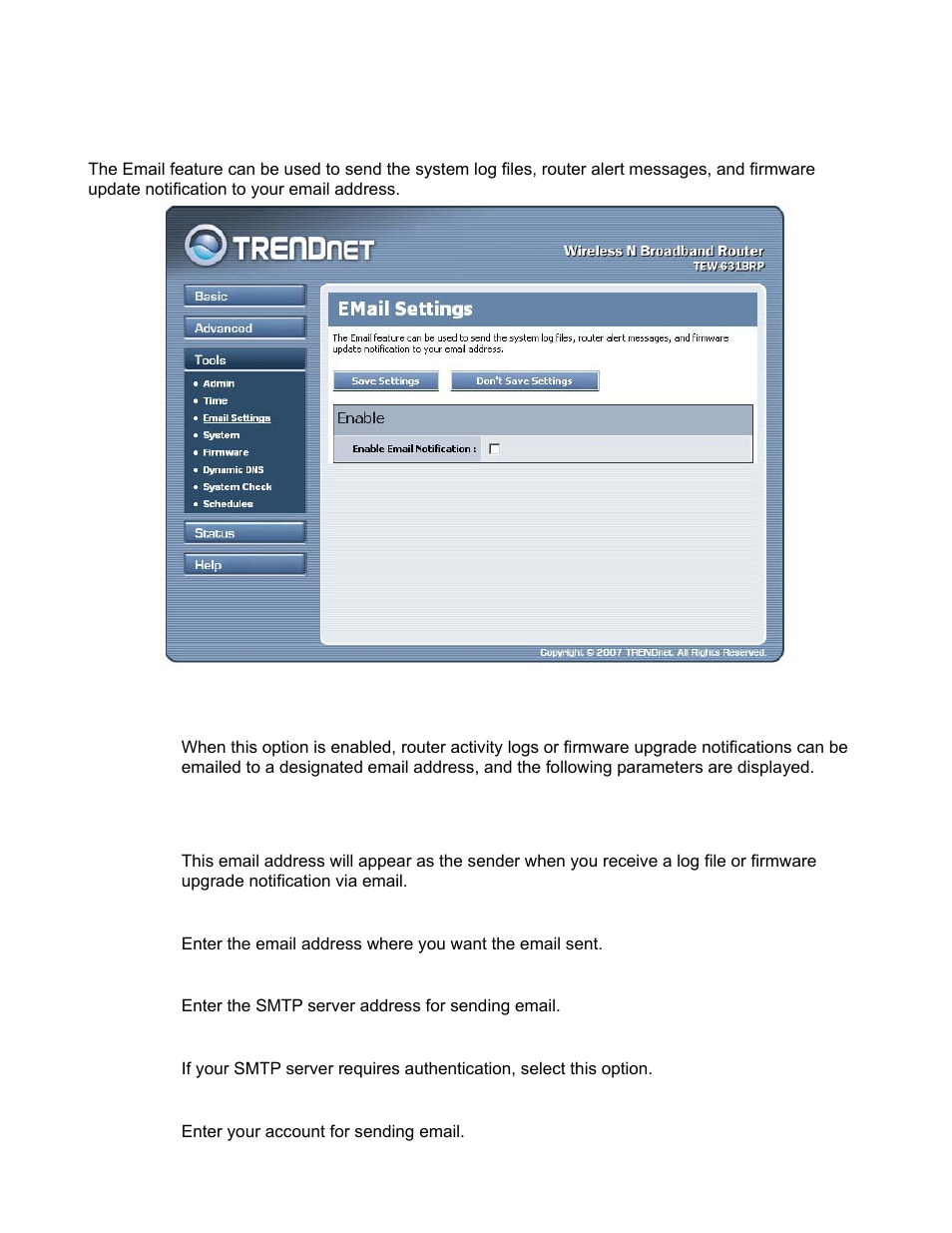 Tools_email settings | TRENDnet TEW-631BRP User Manual | Page 60 / 97