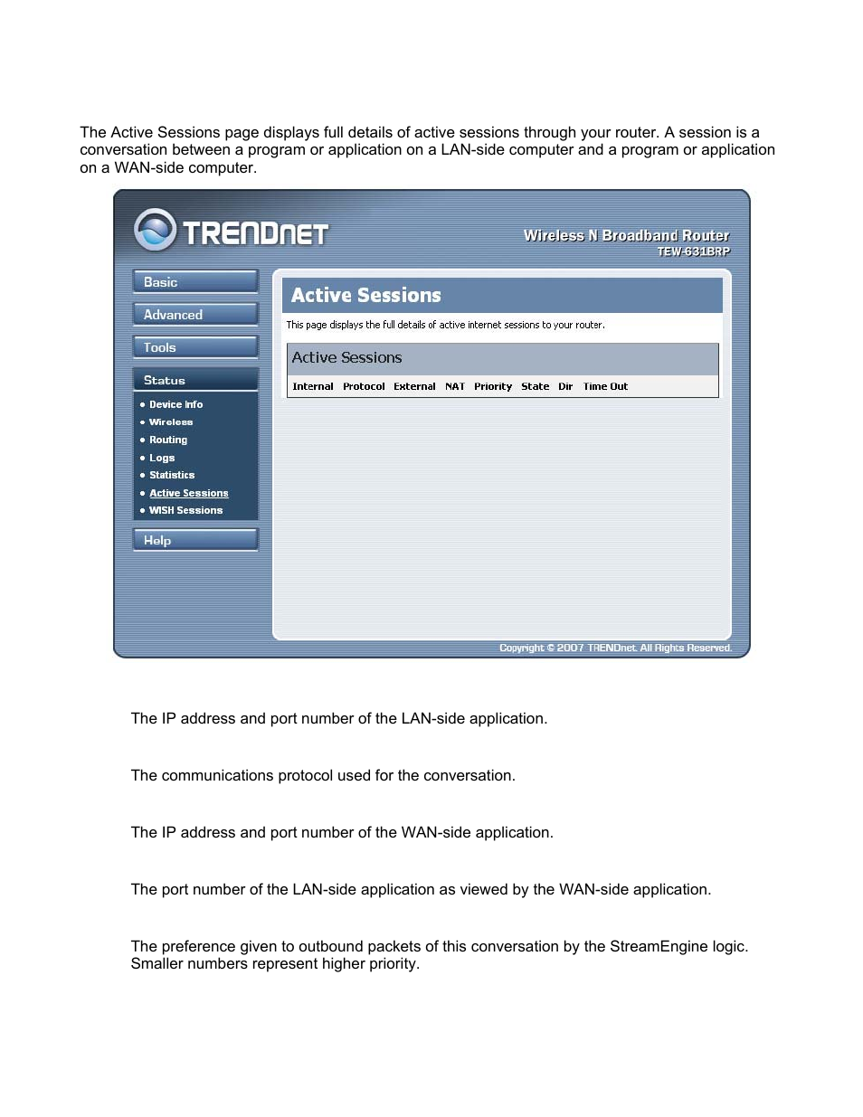 Status_active sessions | TRENDnet TEW-631BRP User Manual | Page 77 / 97