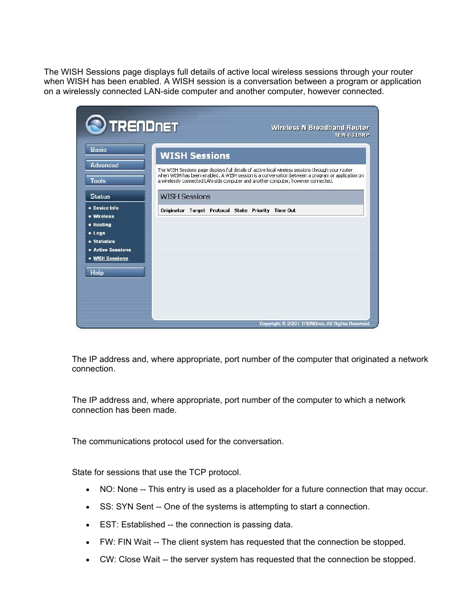 Status_wish sessions | TRENDnet TEW-631BRP User Manual | Page 79 / 97