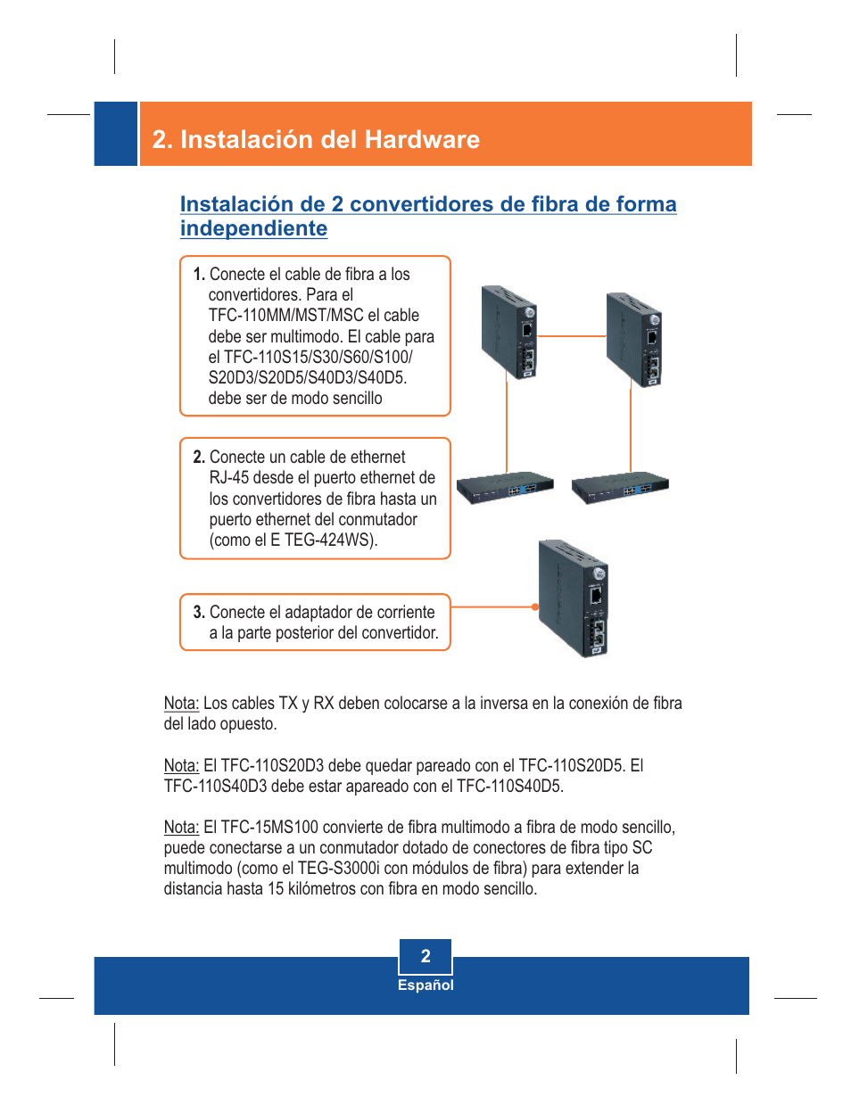 Instalación del hardware | TRENDnet 100Base-FX User Manual | Page 4 / 12
