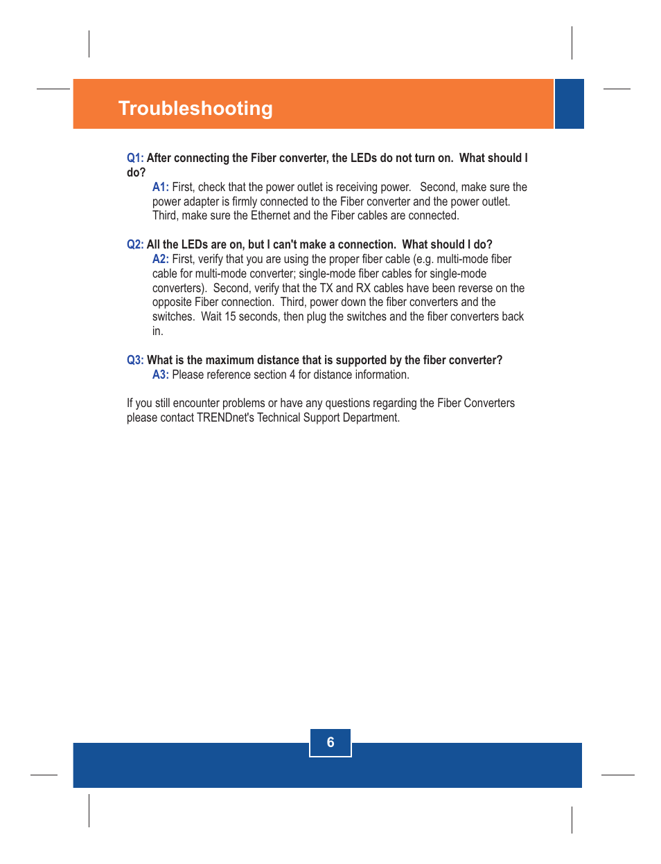 Troubleshooting | TRENDnet 100Base-FX User Manual | Page 8 / 12