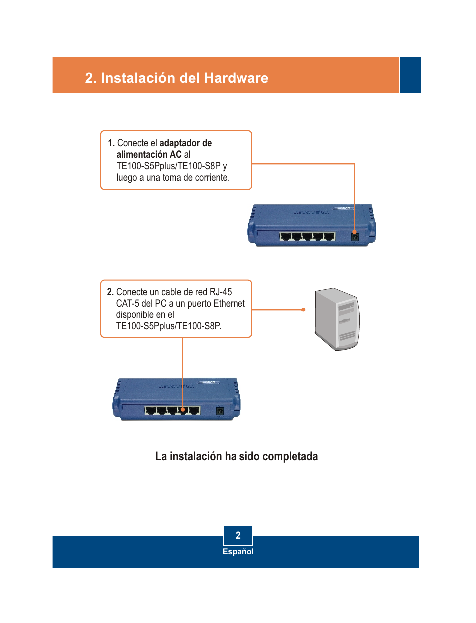 Instalación del hardware | TRENDnet TE100 S5Pplus User Manual | Page 4 / 11