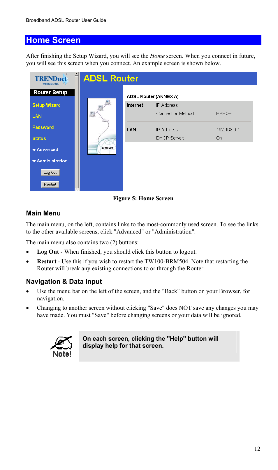 Home screen | TRENDnet TW100-BRM504 User Manual | Page 15 / 73