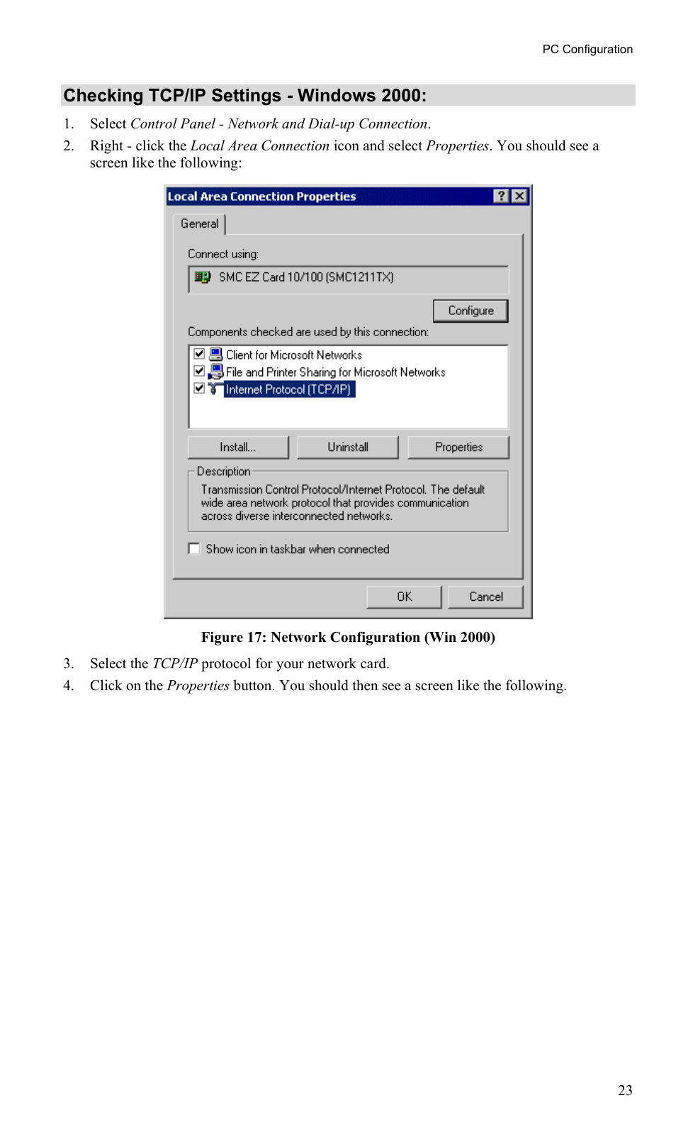 Checking tcp/ip settings - windows 2000 | TRENDnet TW100-BRM504 User Manual | Page 26 / 73