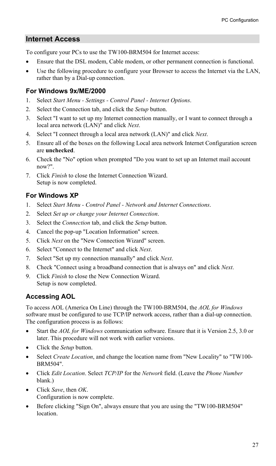 Internet access | TRENDnet TW100-BRM504 User Manual | Page 30 / 73