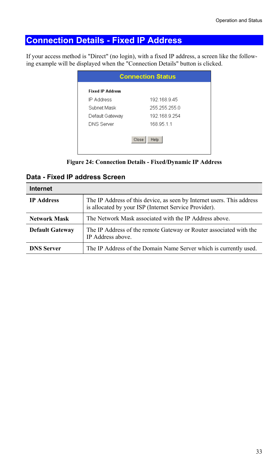 Connection details - fixed ip address | TRENDnet TW100-BRM504 User Manual | Page 36 / 73