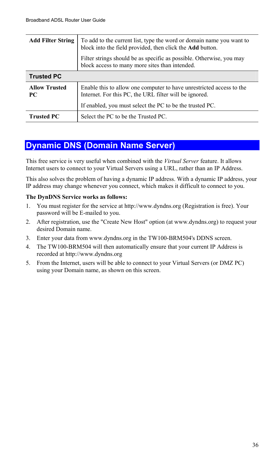 Dynamic dns (domain name server) | TRENDnet TW100-BRM504 User Manual | Page 39 / 73