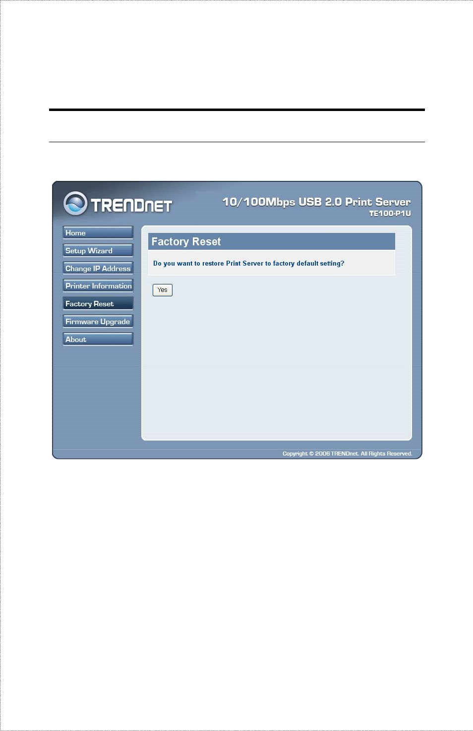 Factory reset | TRENDnet TE100-P1U User Manual | Page 33 / 113