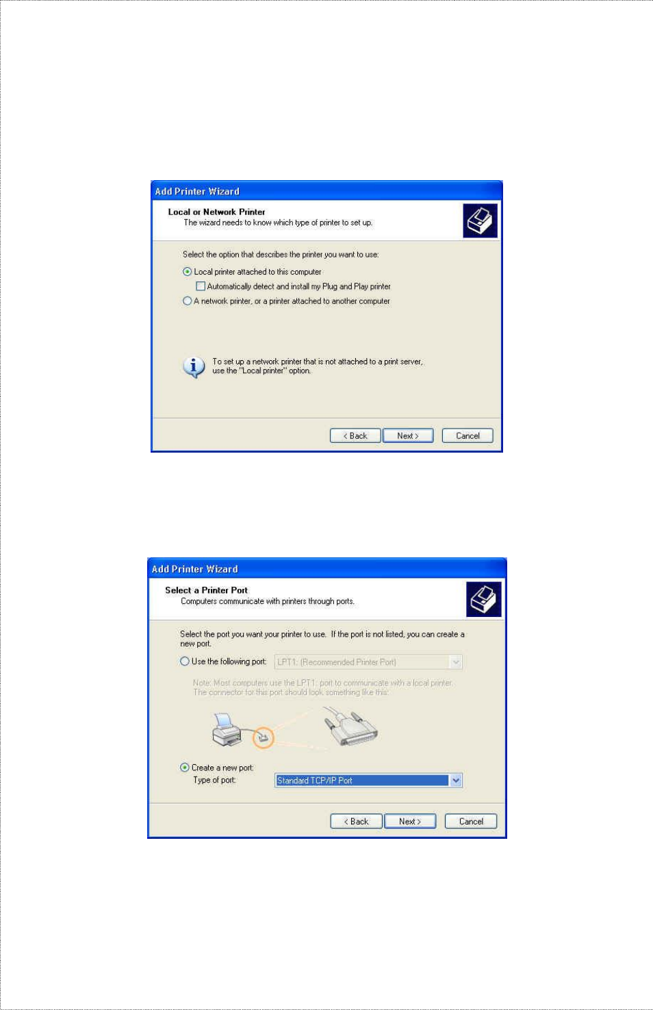 Select “ local printer, Create a new “ standard tcp/ip port | TRENDnet TE100-P1U User Manual | Page 53 / 113