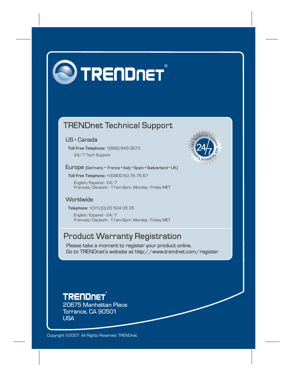 Product warranty registration, Trendnet technical support | TRENDnet TV-IP212 User Manual | Page 11 / 11