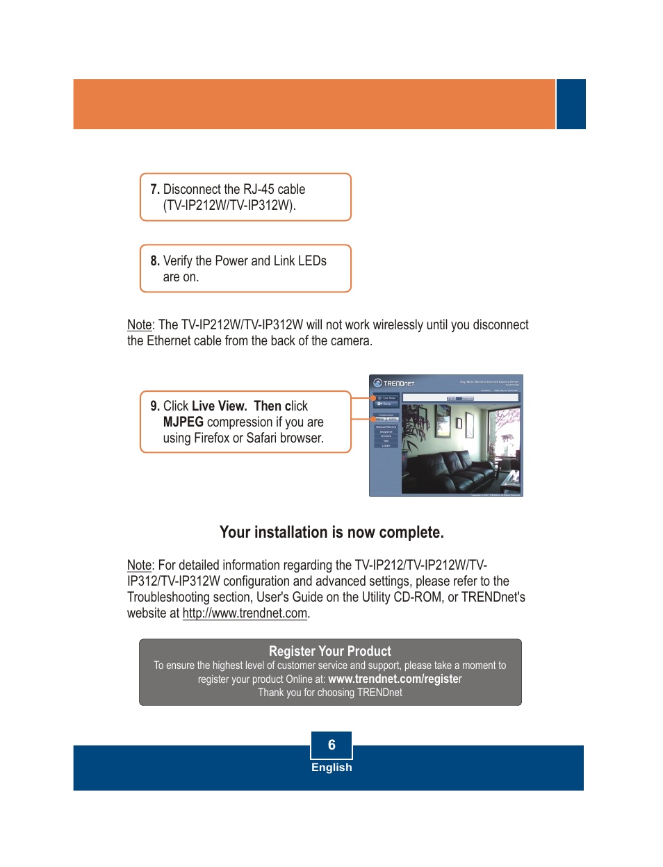 Your installation is now complete | TRENDnet TV-IP212 User Manual | Page 8 / 11
