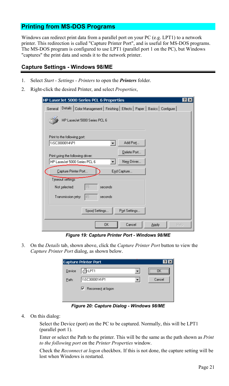 Printing from ms-dos programs | TRENDnet TEW-P1U1P User Manual | Page 25 / 80