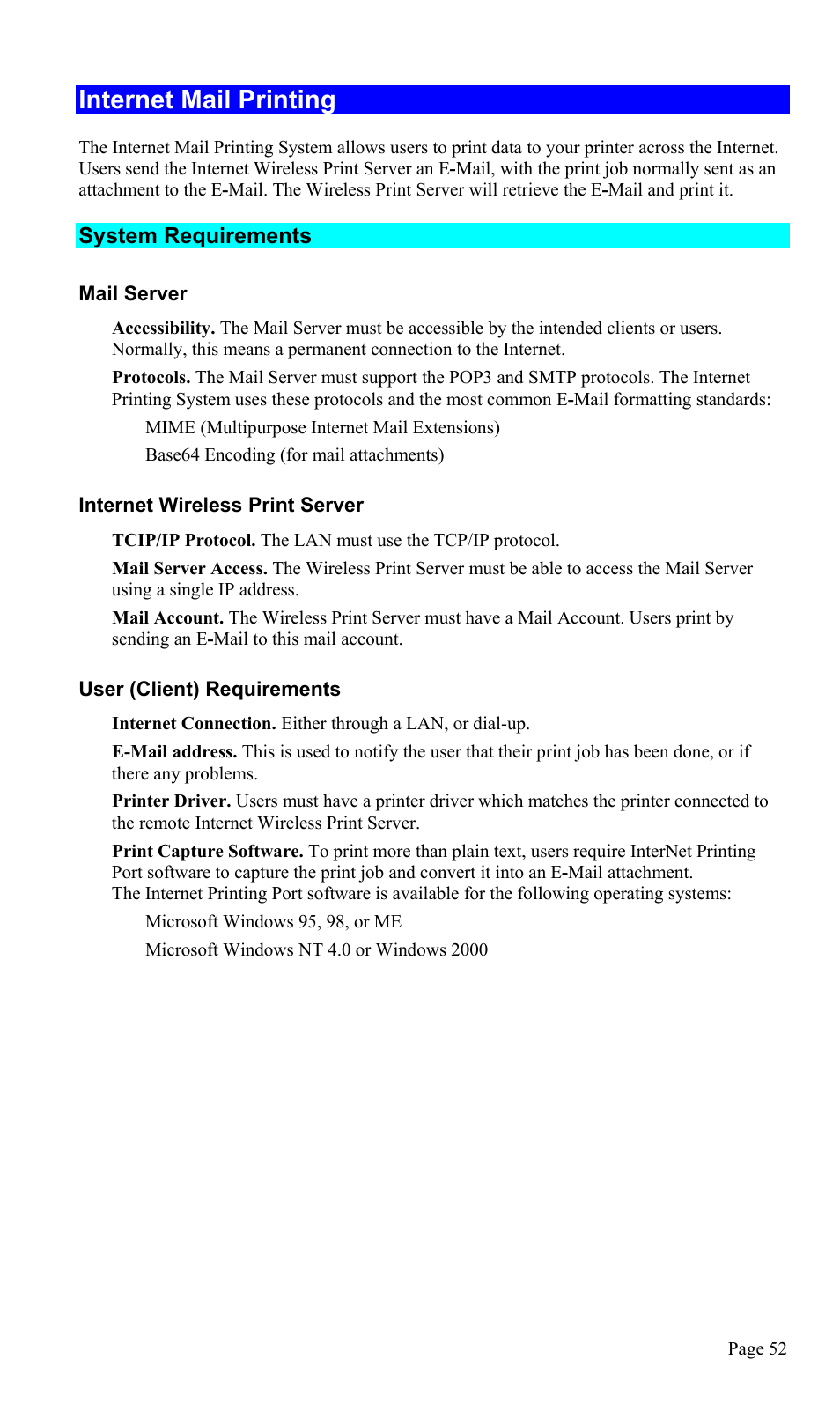 Internet mail printing, System requirements | TRENDnet TEW-P1U1P User Manual | Page 56 / 80
