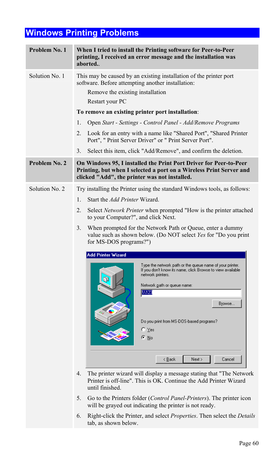 Windows printing problems | TRENDnet TEW-P1U1P User Manual | Page 64 / 80