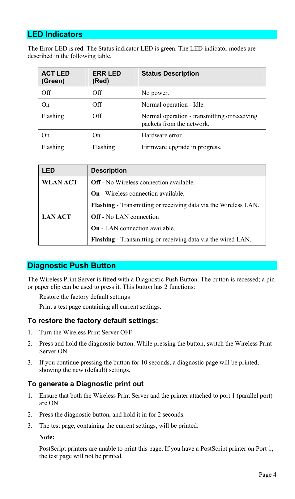 Led indicators, Diagnostic push button | TRENDnet TEW-P1U1P User Manual | Page 8 / 80