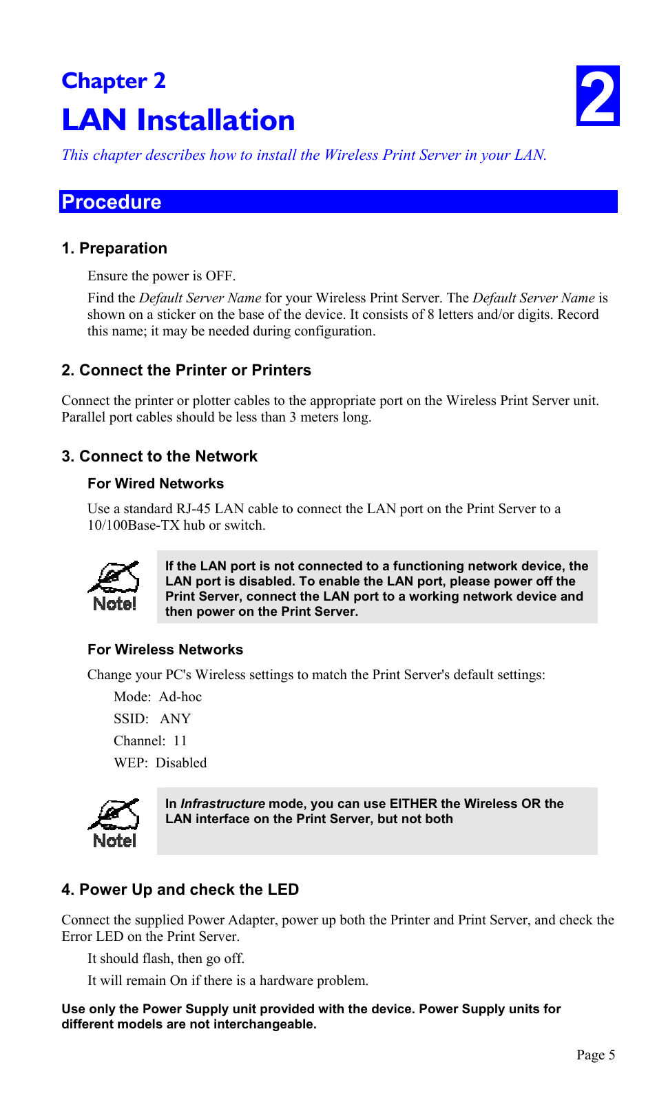 Chapter 2 lan installation, Procedure, Lan installation | Chapter 2 | TRENDnet TEW-P1U1P User Manual | Page 9 / 80