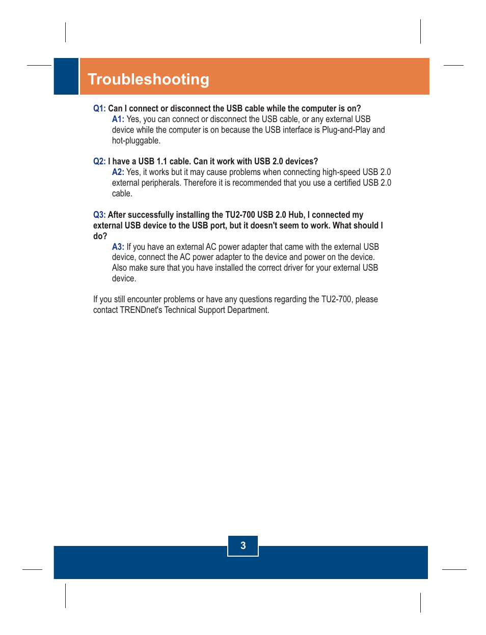 Troubleshooting | TRENDnet TU2-700 User Manual | Page 5 / 9