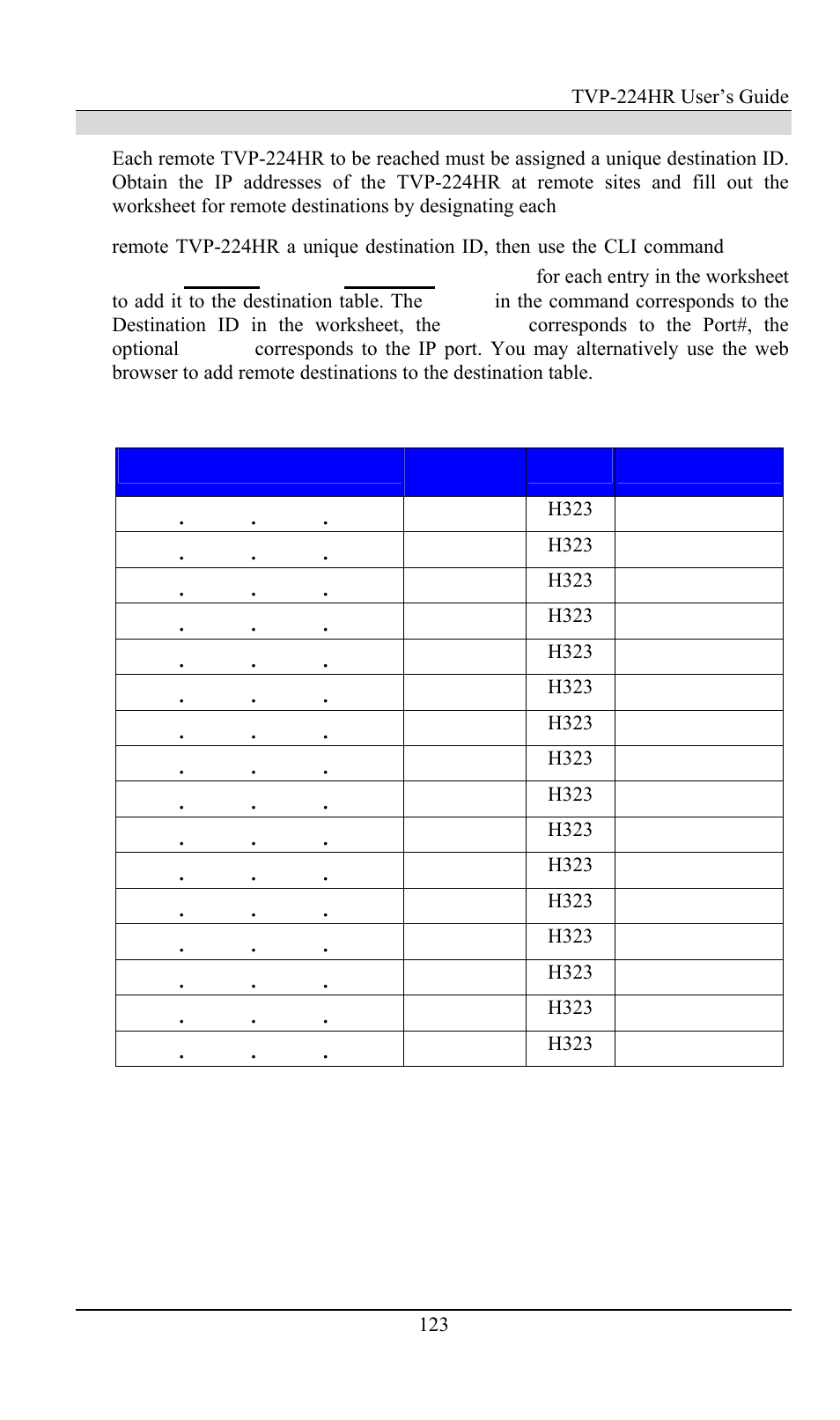 Remote destinations | TRENDnet TVP-224HR User Manual | Page 123 / 130