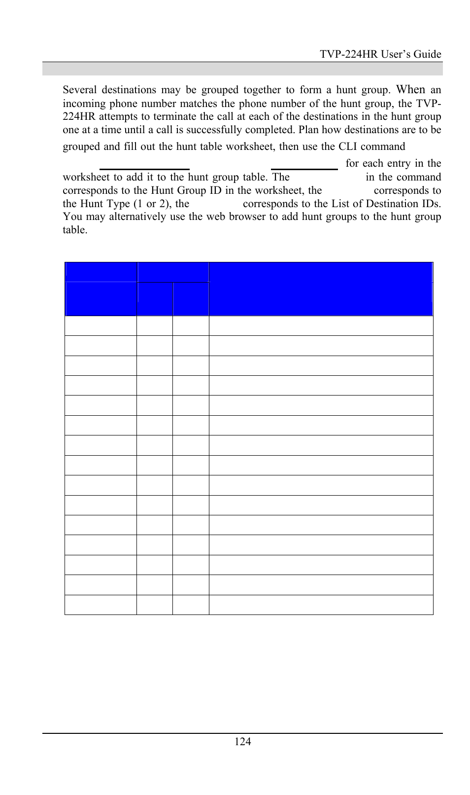 Atpm hunt group table, Atpm hadd hunt_group_id hunt_type dest_id | TRENDnet TVP-224HR User Manual | Page 124 / 130