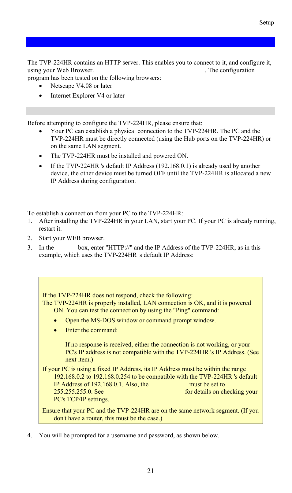 Configuration program, Preparation, Using your web browser | TRENDnet TVP-224HR User Manual | Page 21 / 130
