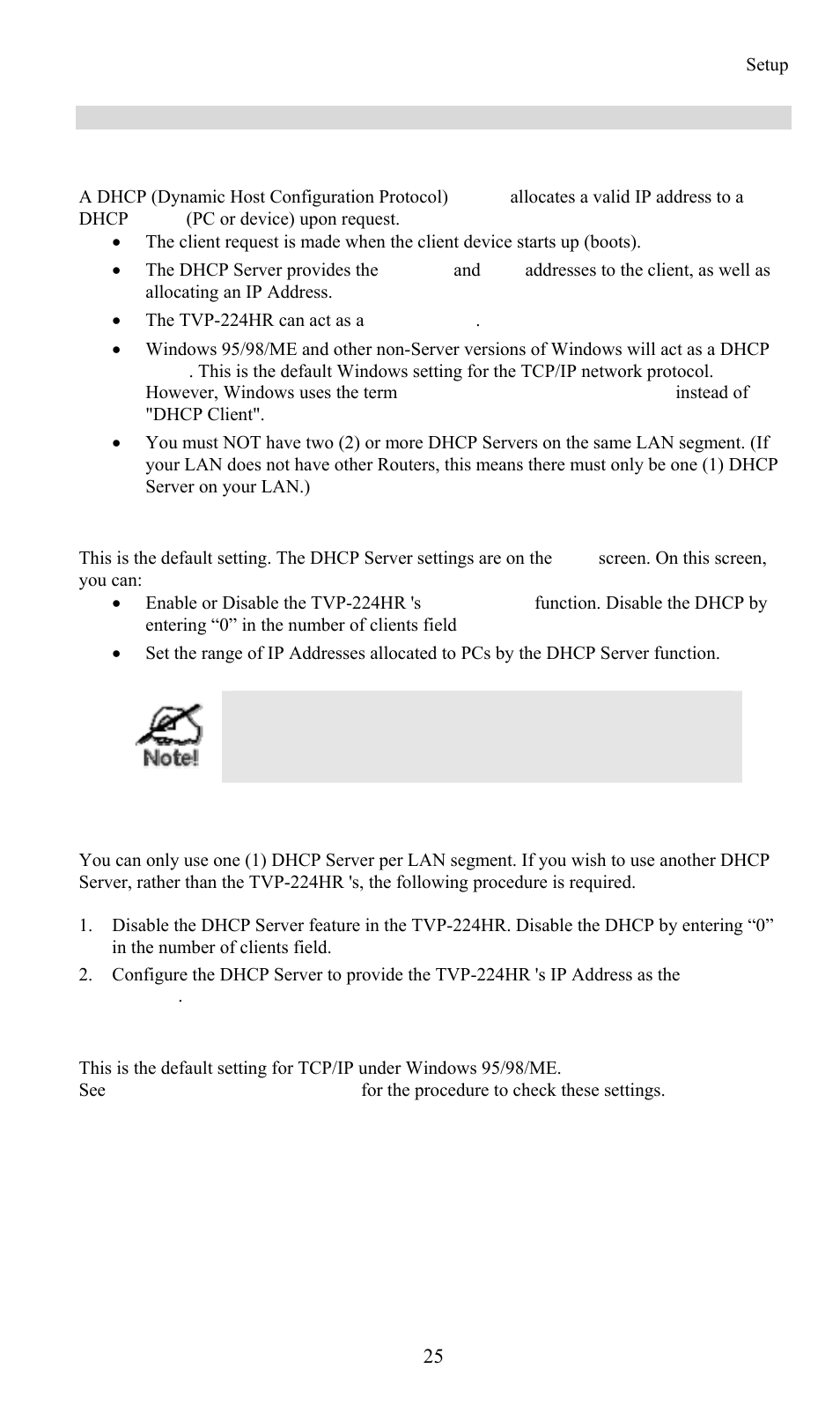 Dhcp, What does dhcp do, Using the tvp-224hr 's dhcp server | Using another dhcp server, To configure your pcs to use dhcp | TRENDnet TVP-224HR User Manual | Page 25 / 130